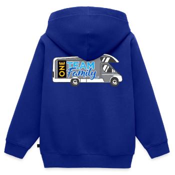 chef du département de camping familial de l’équipe bureau des dictons - Sweat Premium à capuche zippé enfant bio - bleu roi - Dos - AI Model Kid Male (0cm)