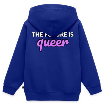 L’avenir est queer - Sweat Premium à capuche zippé enfant bio - bleu roi - Dos - AI Model Kid Male (0cm)