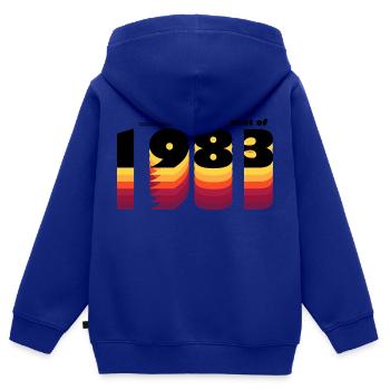 Vintage Bold Hommage à 1983 - Célébrer le 42ème - Sweat Premium à capuche zippé enfant bio - bleu roi - Dos - AI Model Kid Male (0cm)