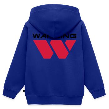 Warning__V001 - Kinder Premium Organic Zip Hoodie - Royalblau - Hinten - AI Model Kid Male (0cm)
