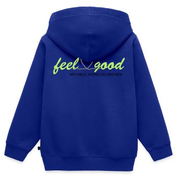 feelgood inderpfalz GRÜN WWW - Kinder Premium Organic Zip Hoodie - Royalblau - Hinten - AI Model Kid Male (0cm)