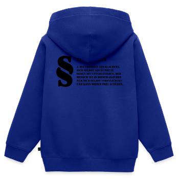 4 Kunstrechte | Jeder Mensch ist Kunst - Kinder Premium Organic Zip Hoodie - Royalblau - Hinten - AI Model Kid Male (0cm)