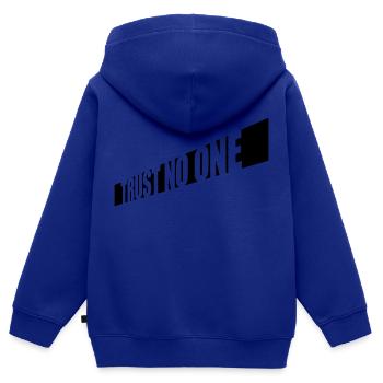 trust no one Zitat - Kinder Premium Organic Zip Hoodie - Royalblau - Hinten - AI Model Kid Male (0cm)