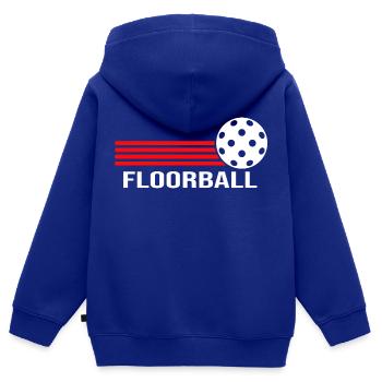 Floorball Unihockey FLOORBALL-life Floorballer - Kinder Premium Organic Zip Hoodie - Royalblau - Hinten - AI Model Kid Male (0cm)