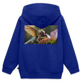 Ein realistischer, majestätischer kleiner niedlicher Drache - Kinder Premium Organic Zip Hoodie - Royalblau - Hinten - AI Model Kid Male (0cm)