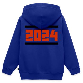 2024 - Kinder Premium Organic Zip Hoodie - Royalblau - Hinten - AI Model Kid Male (0cm)
