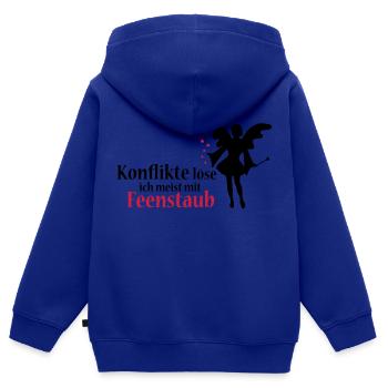 Je résous les conflits généralement avec la - Sweat Premium à capuche zippé enfant bio - bleu roi - Dos - AI Model Kid Male (0cm)