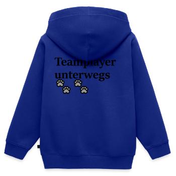 Teamplayer gibt es bei Zwei-und Vierbeinern. - Kinder Premium Organic Zip Hoodie - Royalblau - Hinten - AI Model Kid Male (0cm)