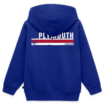 Plymouth England Vintage Design - Kinder Premium Organic Zip Hoodie - Royalblau - Hinten - AI Model Kid Male (0cm)