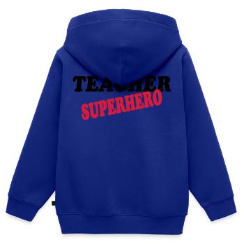 Teacher superhero - Sweat Premium à capuche zippé enfant bio - bleu roi - Dos - AI Model Kid Male (0cm)