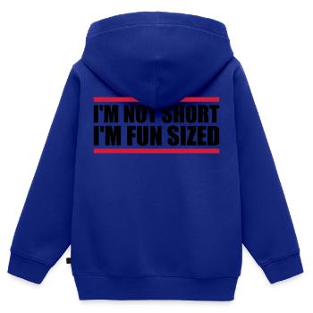 Pas court taille amusante - Sweat Premium à capuche zippé enfant bio - bleu roi - Dos - AI Model Kid Male (0cm)