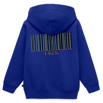 code barre biker - Sweat Premium à capuche zippé enfant bio - bleu roi - Dos - AI Model Kid Male (0cm)