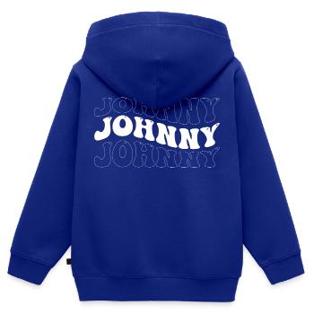 Drôle Johnny Groovy 4 Hommes Femmes Cool Johnny Tie - Sweat Premium à capuche zippé enfant bio - bleu roi - Dos - AI Model Kid Male (0cm)