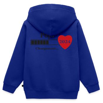 papi - futur papi chargement - Sweat Premium à capuche zippé enfant bio - bleu roi - Dos - AI Model Kid Male (0cm)