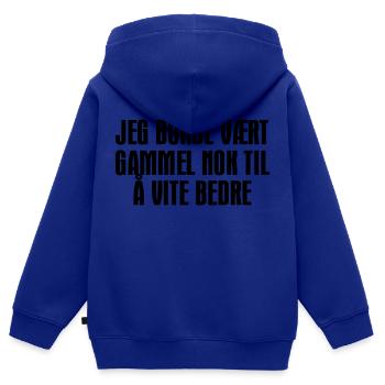 Ich hätte alt genug sein sollen, um es besser zu wissen. - Kinder Premium Organic Zip Hoodie - Royalblau - Hinten - AI Model Kid Male (0cm)