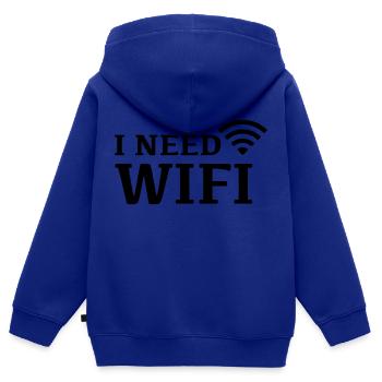 Wifi internet - Sweat Premium à capuche zippé enfant bio - bleu roi - Dos - AI Model Kid Male (0cm)