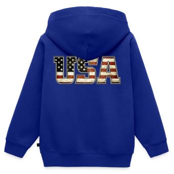USA - Kinder Premium Organic Zip Hoodie - Royalblau - Hinten - AI Model Kid Male (0cm)