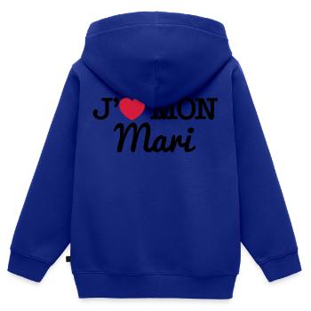 J'aime mon mari - Sweat Premium à capuche zippé enfant bio - bleu roi - Dos - AI Model Kid Male (0cm)