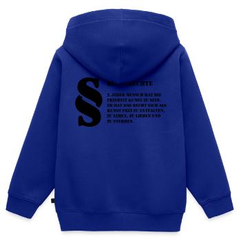 2 Kunstrechte | Jeder Mensch ist Kunst - Kinder Premium Organic Zip Hoodie - Royalblau - Hinten - AI Model Kid Male (0cm)