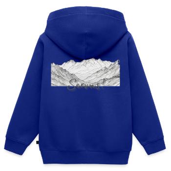 Servus, Bayrischer Gruß vor Bergpanorama - Kinder Premium Organic Zip Hoodie - Royalblau - Hinten - AI Model Kid Male (0cm)