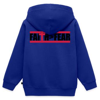 Dieu Faith plus grand - Sweat Premium à capuche zippé enfant bio - bleu roi - Dos - AI Model Kid Male (0cm)