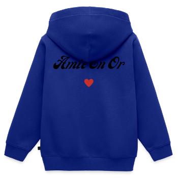 amie en or - Sweat Premium à capuche zippé enfant bio - bleu roi - Dos - AI Model Kid Male (0cm)