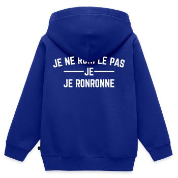 Je ne ronfle pas, Je ronronne - Sweat Premium à capuche zippé enfant bio - bleu roi - Dos - AI Model Kid Male (0cm)