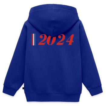 Jahr 2024 - Kinder Premium Organic Zip Hoodie - Royalblau - Hinten - AI Model Kid Male (0cm)