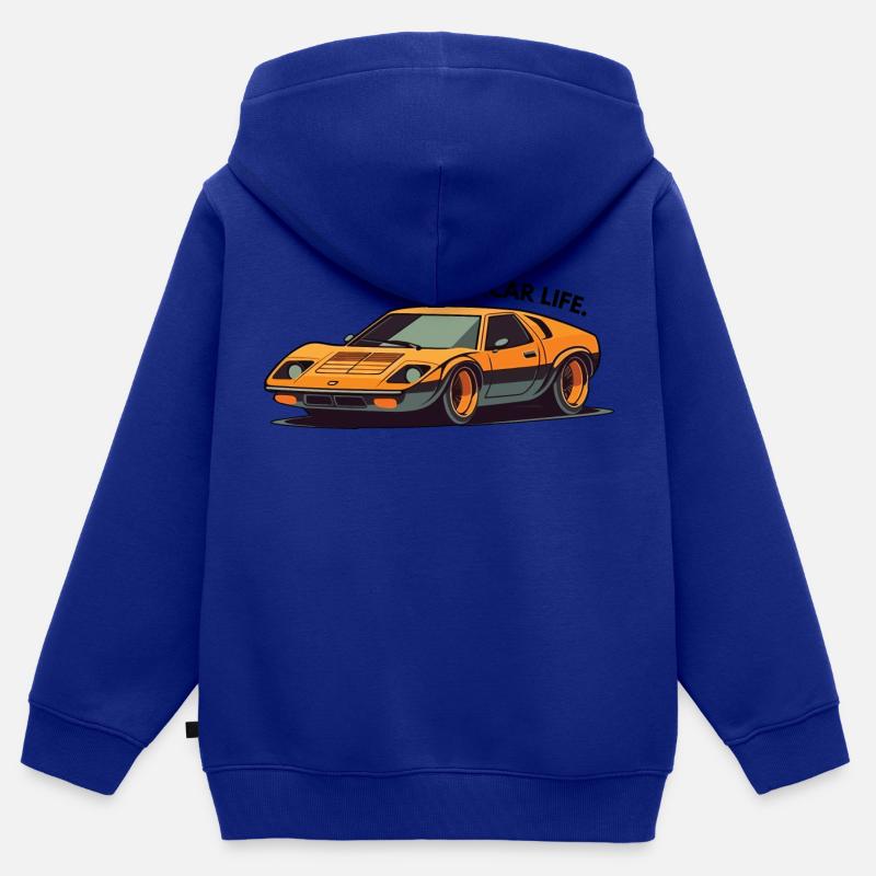 Voiture de course - Sweat Premium à capuche zippé enfant bio - bleu roi