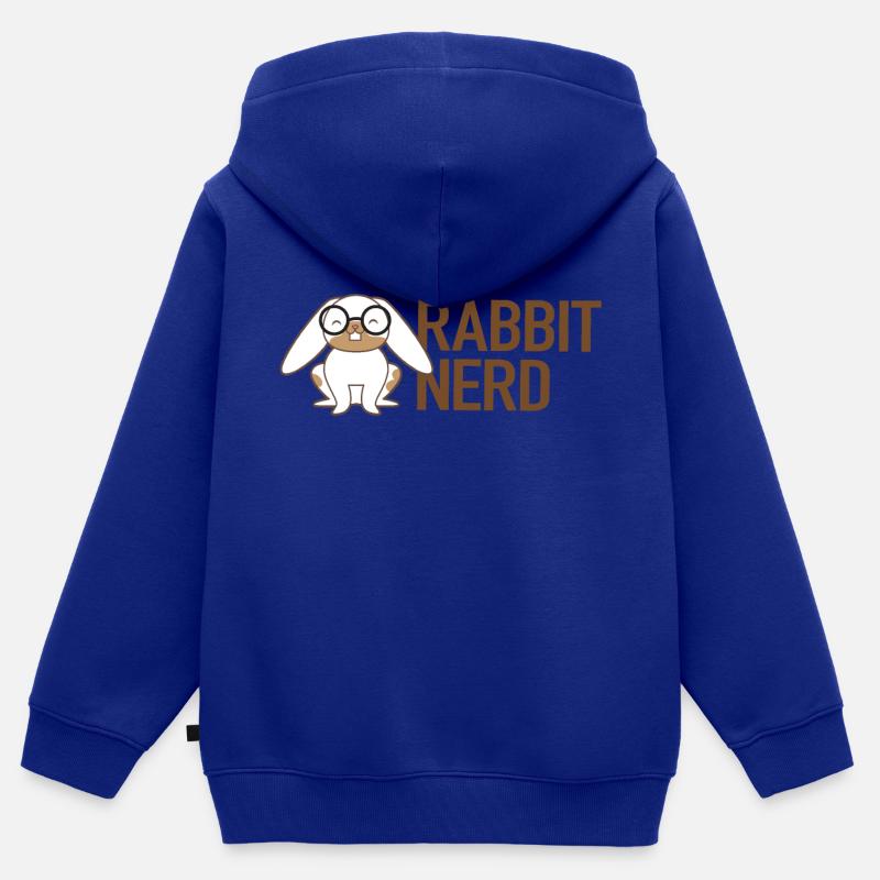 Nerd de lapin avec lapin blanc et brun - Sweat Premium à capuche zippé enfant bio - bleu roi