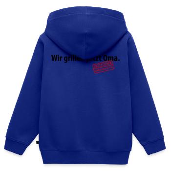 Wir grillen jetzt Oma Satzzeichen Komma Leben Omi - Kinder Premium Organic Zip Hoodie - Royalblau - Hinten - AI Model Kid Male (0cm)