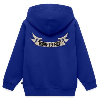 banderole born to ride citation motard - Sweat Premium à capuche zippé enfant bio - bleu roi - Dos - AI Model Kid Male (0cm)