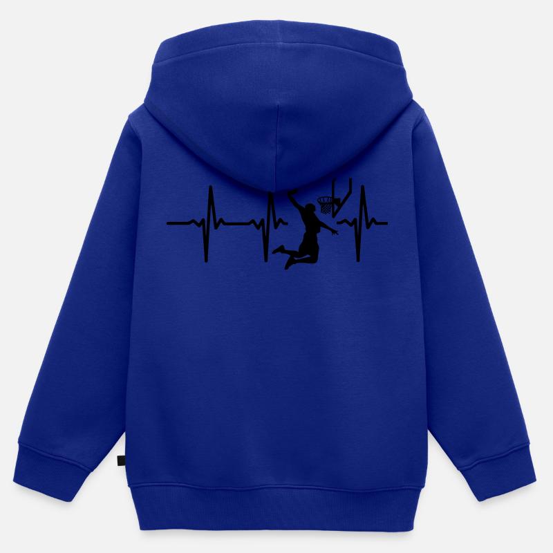 Il mio cuore batte per il basket! - Felpa Premium con cappuccio con zip bambino bio - blu royal