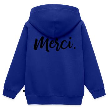 Merci - Thank you French gift - Kids Premium Organic Zip-up Hoodie - royal blue - Back - AI Model Kid Male (0cm)