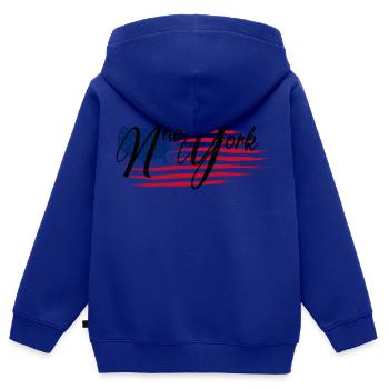 New York - Kinder Premium Organic Zip Hoodie - Royalblau - Hinten - AI Model Kid Male (0cm)