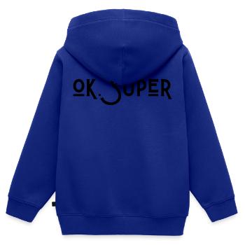 Ok Super - Sweat Premium à capuche zippé enfant bio - bleu roi - Dos - AI Model Kid Male (0cm)