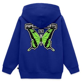 Papillons Verts MC - Sweat Premium à capuche zippé enfant bio - bleu roi - Dos - AI Model Kid Male (0cm)