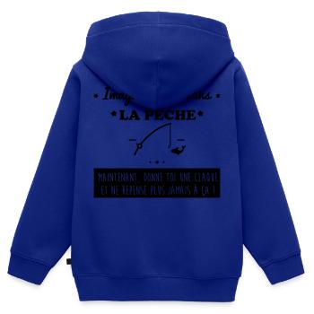 La pêche,pêcheur,pécheur - Sweat Premium à capuche zippé enfant bio - bleu roi - Dos - AI Model Kid Male (0cm)