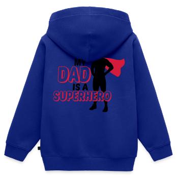 Mon père est un super-héros - dire père est un - Sweat Premium à capuche zippé enfant bio - bleu roi - Dos - AI Model Kid Male (0cm)