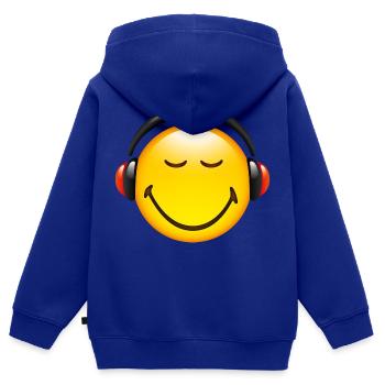 Smiley Glossy Headphones on - Sweat Premium à capuche zippé enfant bio - bleu roi - Dos - AI Model Kid Male (0cm)