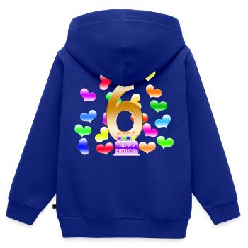 Anniversaire 6ème - Sweat Premium à capuche zippé enfant bio - bleu roi - Dos - AI Model Kid Male (0cm)