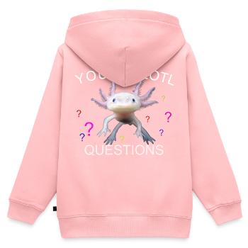 SIE AXOLOTL FRAGEN - Kinder Premium Organic Zip Hoodie - Rosa - Hinten - AI Model Kid Female (0cm)