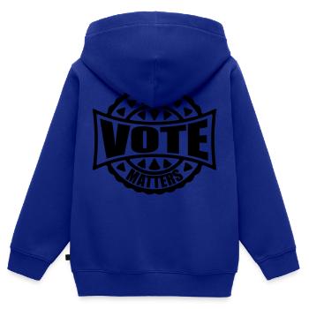 votre vote compte citation - Sweat Premium à capuche zippé enfant bio - bleu roi - Dos - AI Model Kid Male (0cm)