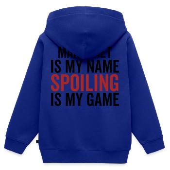 Margaret est mon nom Spoiler est mon jeu - Sweat Premium à capuche zippé enfant bio - bleu roi - Dos - AI Model Kid Male (0cm)