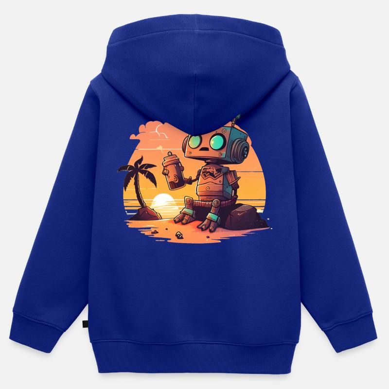 Un petit robot posant une question sur le sens de la vie - Sweat Premium à capuche zippé enfant bio - bleu roi