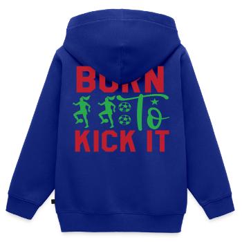 Né pour le botter - Sweat Premium à capuche zippé enfant bio - bleu roi - Dos - AI Model Kid Male (0cm)