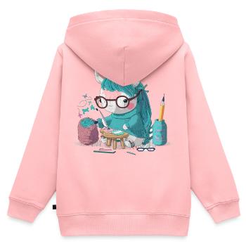 Strickendes Einhorn - Kinder Premium Organic Zip Hoodie - Rosa - Hinten - AI Model Kid Female (0cm)