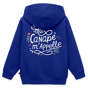 Mon canapé m'appelle - Sweat Premium à capuche zippé enfant bio - bleu roi - Dos - AI Model Kid Male (0cm)