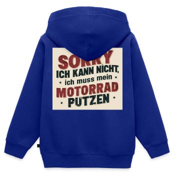 Sorry ich kann nicht, ich muss mein Motorrad putze - Kinder Premium Organic Zip Hoodie - Royalblau - Hinten - AI Model Kid Male (0cm)