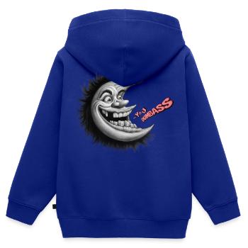 Mond-Unfug: DU DUMMKOPF - Kinder Premium Organic Zip Hoodie - Royalblau - Hinten - AI Model Kid Male (0cm)